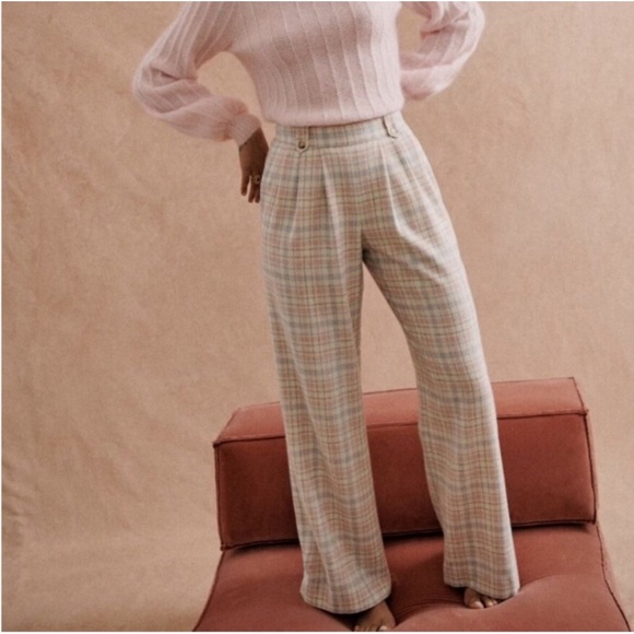 Sezane Pants - Sezane Plaid Trousers in Pastel Shades